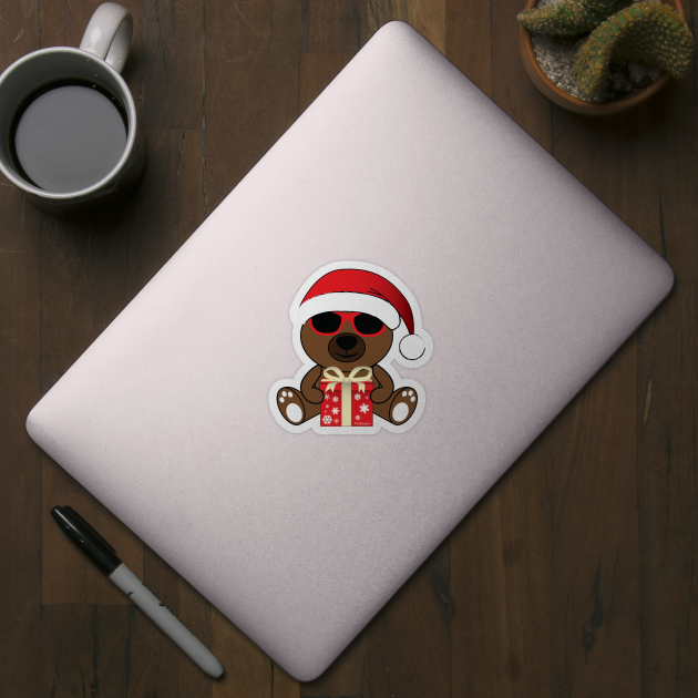 Cool Santa Bear with sunglasses and Christmas gift by PLdesign
